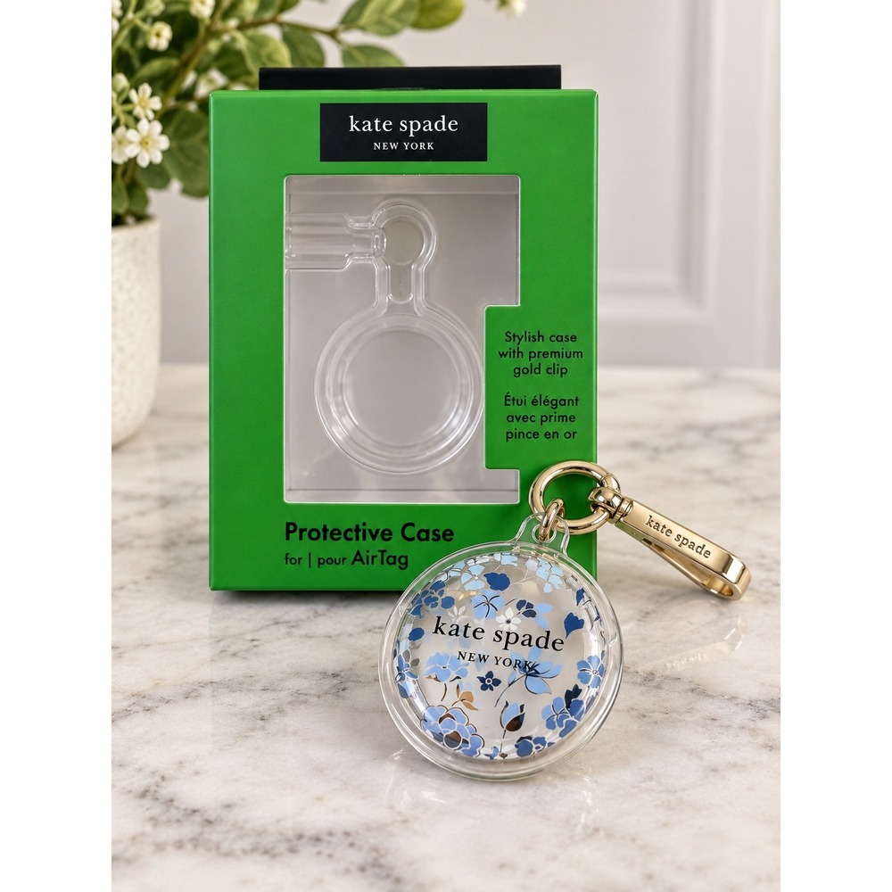 Kate Spade New York AirTag Protective Case Blue Floral Silver Clip KS058532-05